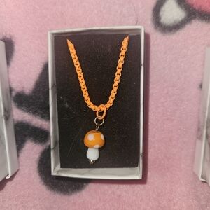 Orange Mushroom Pendant Necklace